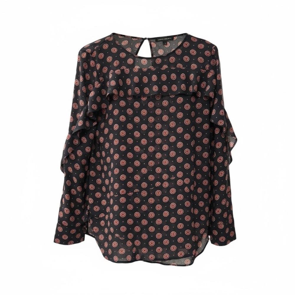 Banana Republic Top Womens XS Blouse Navy‎ Blue Red Ruffle Chiffon Whimsy